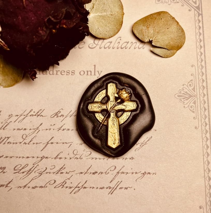 Mceal Wax Seal Stamp 3D Engraved Vintage Wax Stamp for Journals and Heaven & Hell Series - Classic Cross & Rose