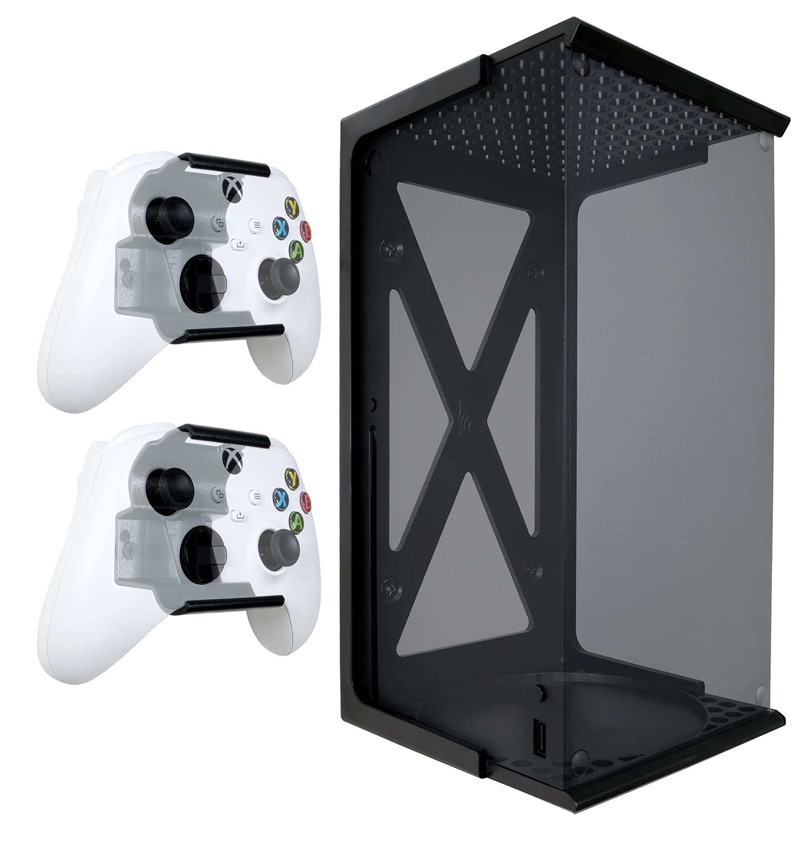 Q-View Q-View - Supporto da parete per Xbox Series X, con clip e controller da parete, design Signature X, prodotto nel Regno Unito, colore: nero