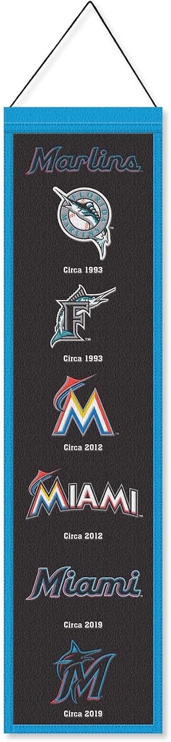 WinCraft Miami Marlins Evolution 8x32 Inch Vertical Wool Embroidered Hanging Banner