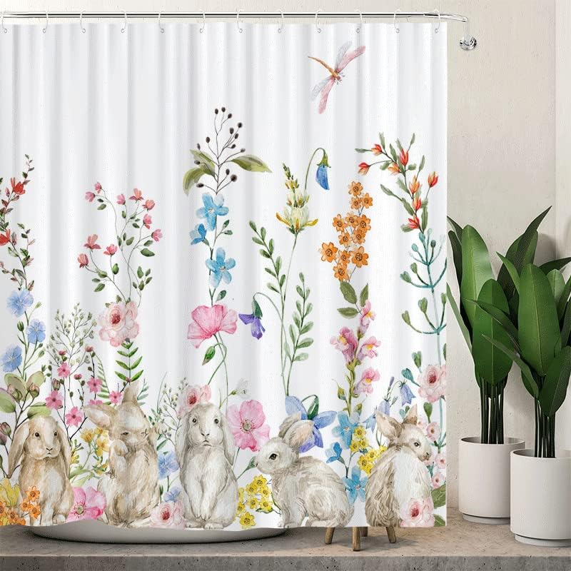 Amazon.com: Lofaris Spring Easter Bunny Shower Curtains for Bathroom ...
