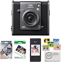 Fujifilm Instax Wide Evo Hybrid Instant Camera Black Bundle: 10 Brushed Metallics Film + 20 Wide Film, Album, Frames & Cloth