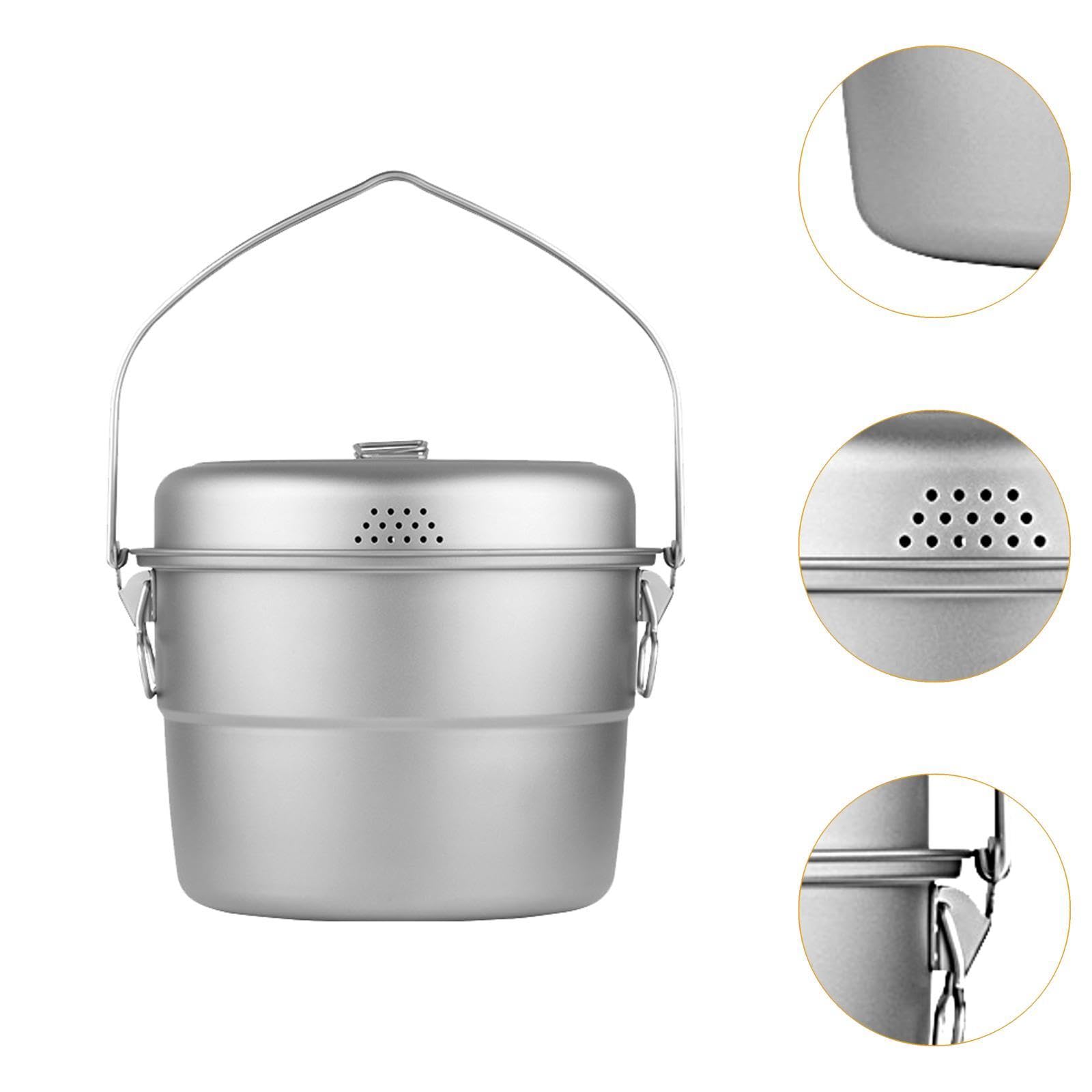 rockible Camping Hanging Pot Outdoor Cookware 5.5 L Capacity with Lid for 5-8 People Cooking Stew Pot Soup Pot for BBQ Travel Holidays, No Steamer Rack