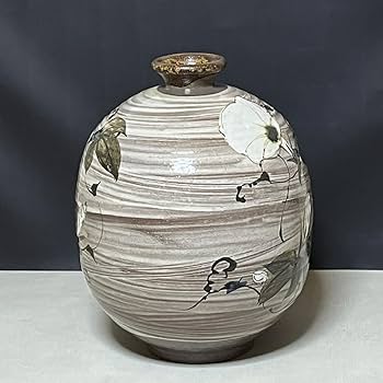 Amazon.co.jp: 本橋勤 刷毛目 朝顔文 壷 共箱 高さ27.5cm 壺