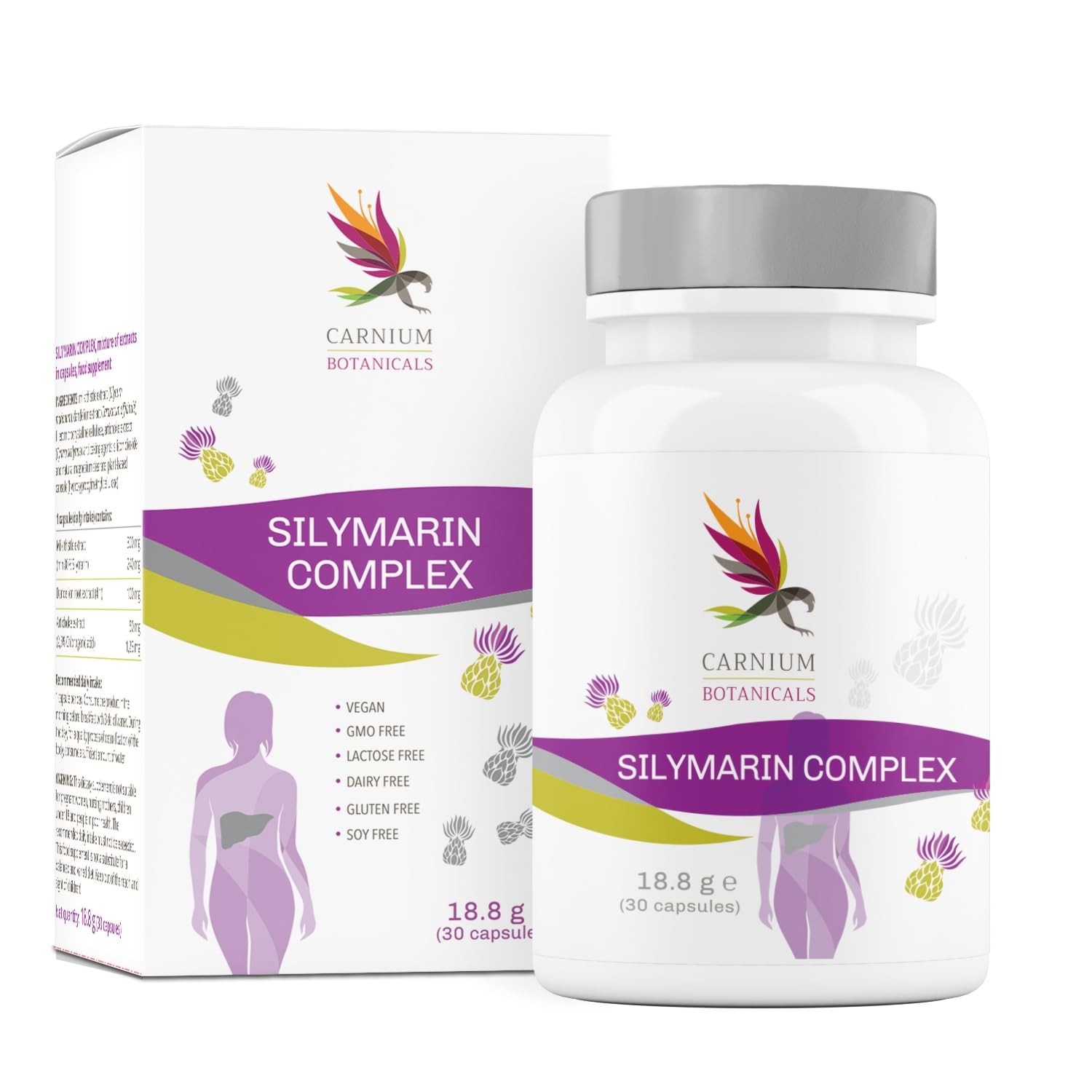 Carnium Botanicals Silymarin Complex – Capsule con Cardo Mariano, Tarassaco e Carciofo – Estratto Naturale con Silimarina – Formula Vegetale Senza Glutine – 30 Capsule