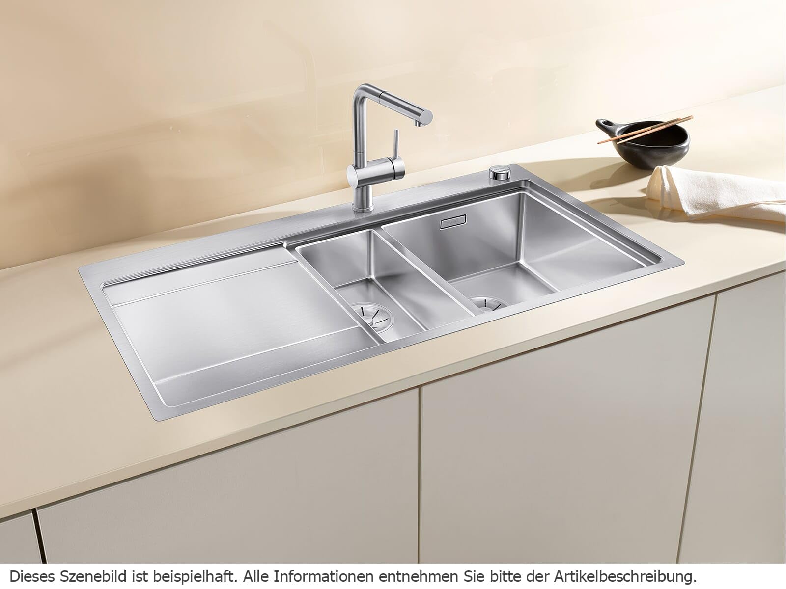 BLANCO DIVON II 6 S-IF | Edelstahl | Hauptbecken rechts | [100x51x20,4 cm] | für 60 cm breite Unterschränke | Einbauart: Einbau von Oben & Flächenbündig | Hauptbecken rechts
