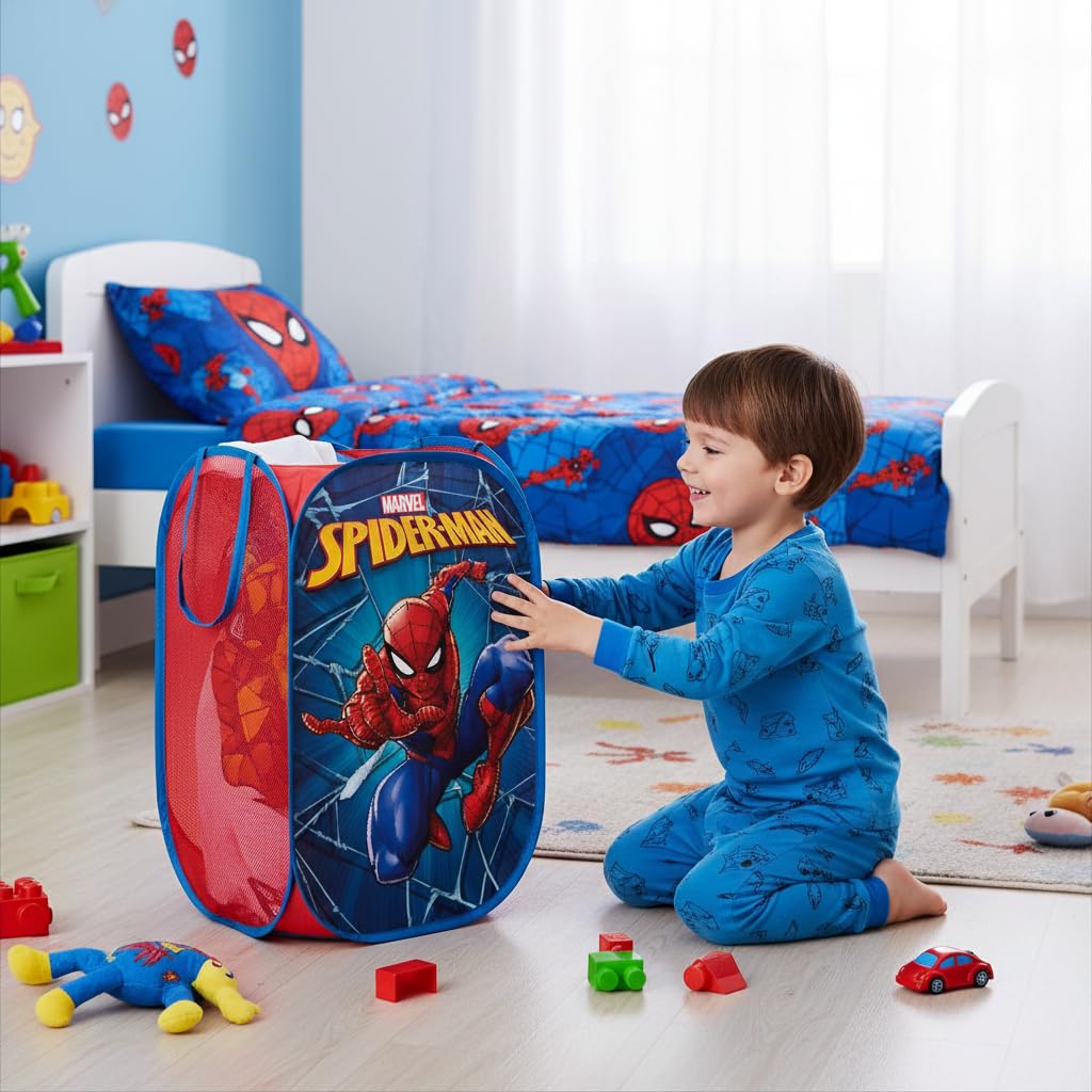 SUPERDIVER - Składany Kosz na Zabawki i Ubrania Spiderman - Oficjalna Licencja Marvel - Idealny do Przechowywania - 36x36x58 cm - Łatwy w Użyciu i Przechowywaniu - Dla Dzieci