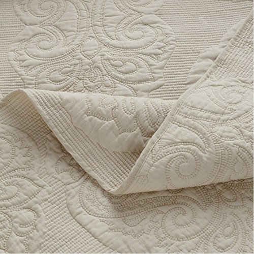 Brandream Beige Quilted Comforter Set Queen Size Bed Quilt Set 100% Cotton Farmhouse Paisley Stitching 3-Piece #TOP5