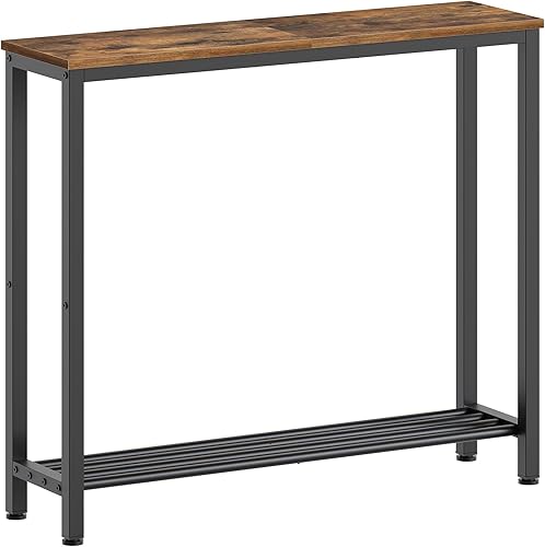 Mesa consola estrecha, mesa de sofá pequeña de 2 niveles, mesa de entrada delgada de 29.5 pulgadas detrás del sofá con estantes, mesa de pasillo