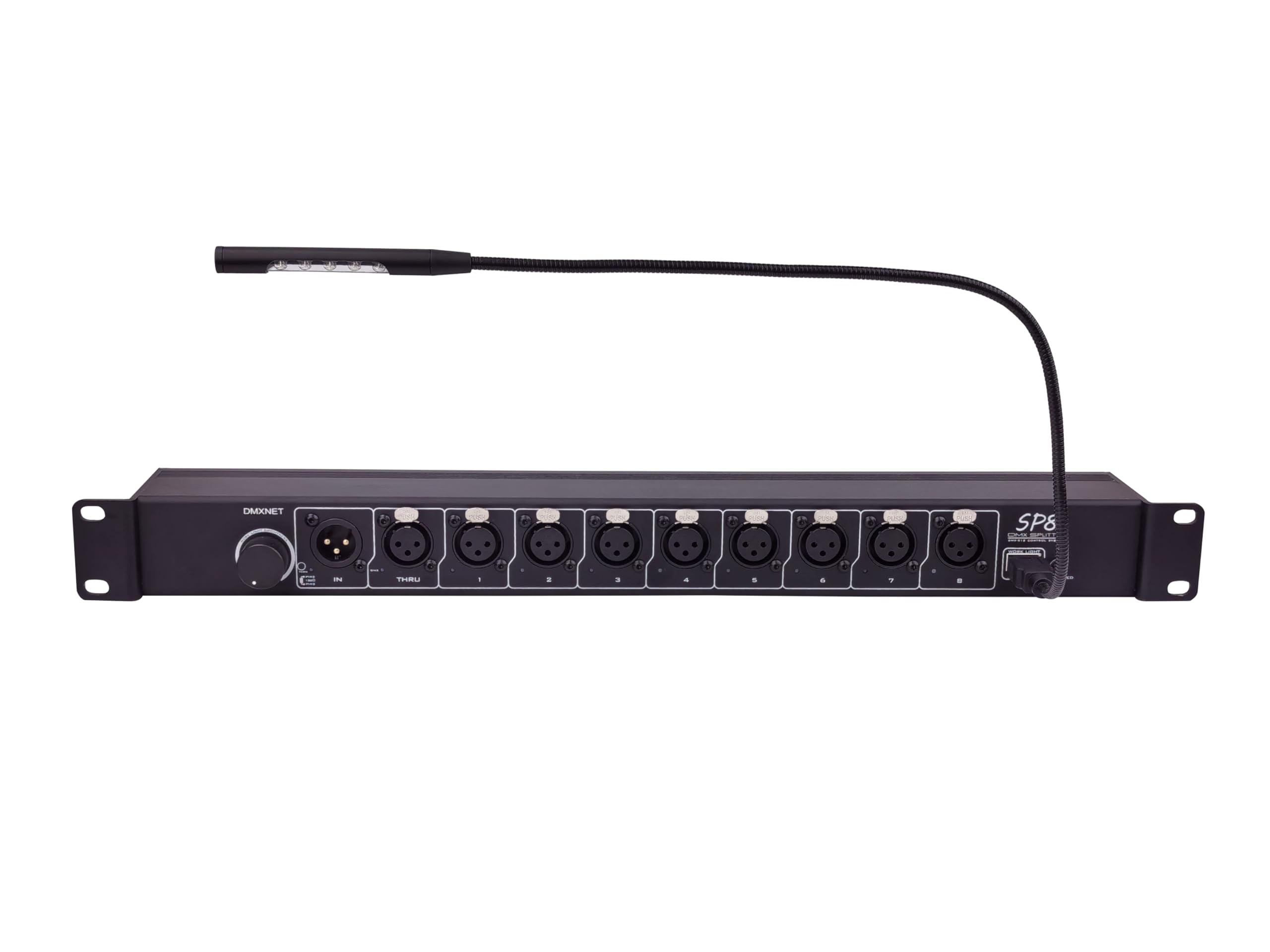 DMXNET 8-port Opto-Isolated DMX Splitter/Amplifier/Isolator, LED Indicator, USB Adjustable Work Light, DMX VIEW Function, Bulit-in Termination, XLR-3PIN,19 Inch Rack Mountable(RDM not Supported)