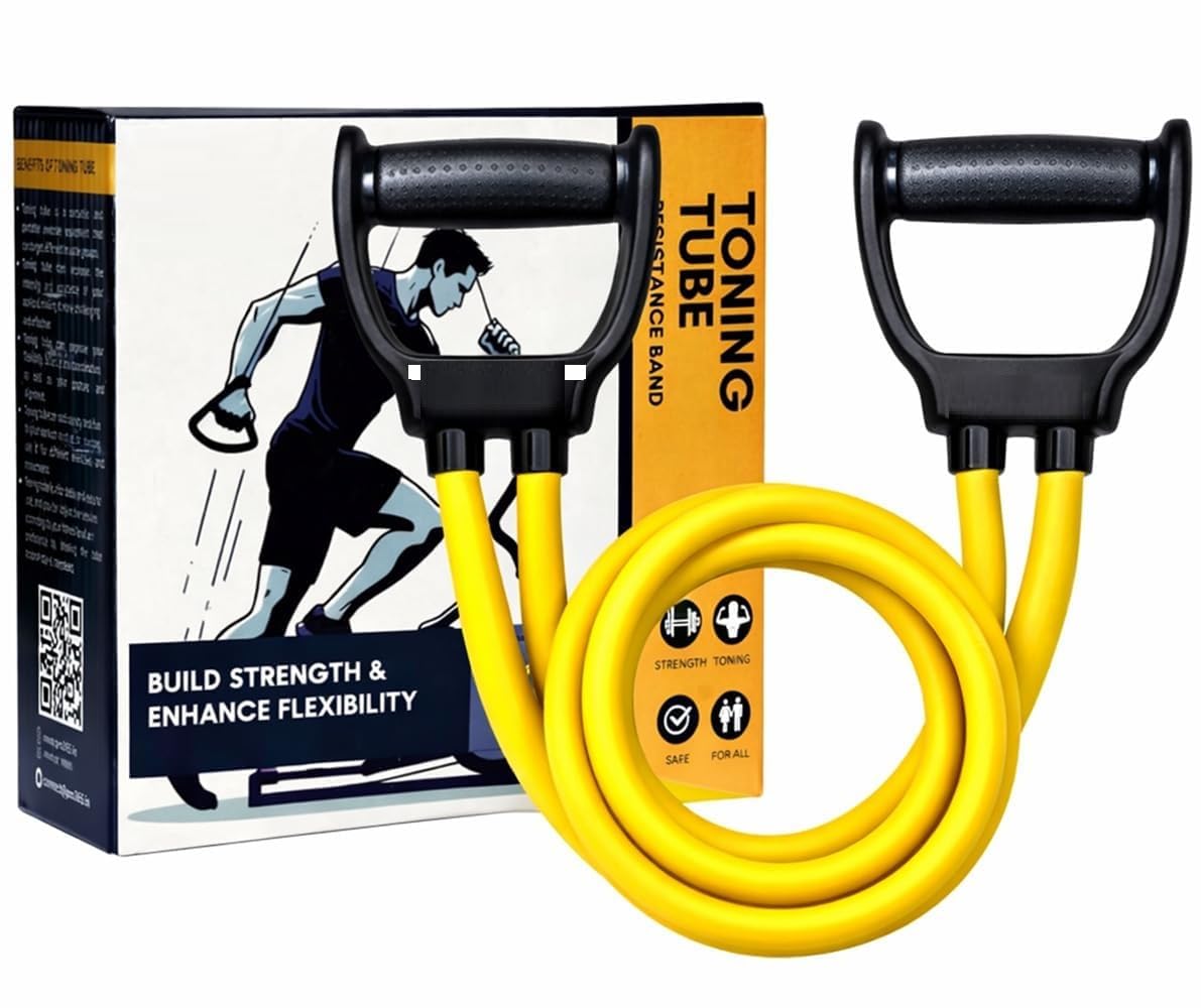 Resistance Band with Double Toning Tube 30KG | Heavy Duty Exercise Band with Solid Handles | Strength Training, Physiotherapy & Home Gym Workout Equipment for Men & Women-image-42