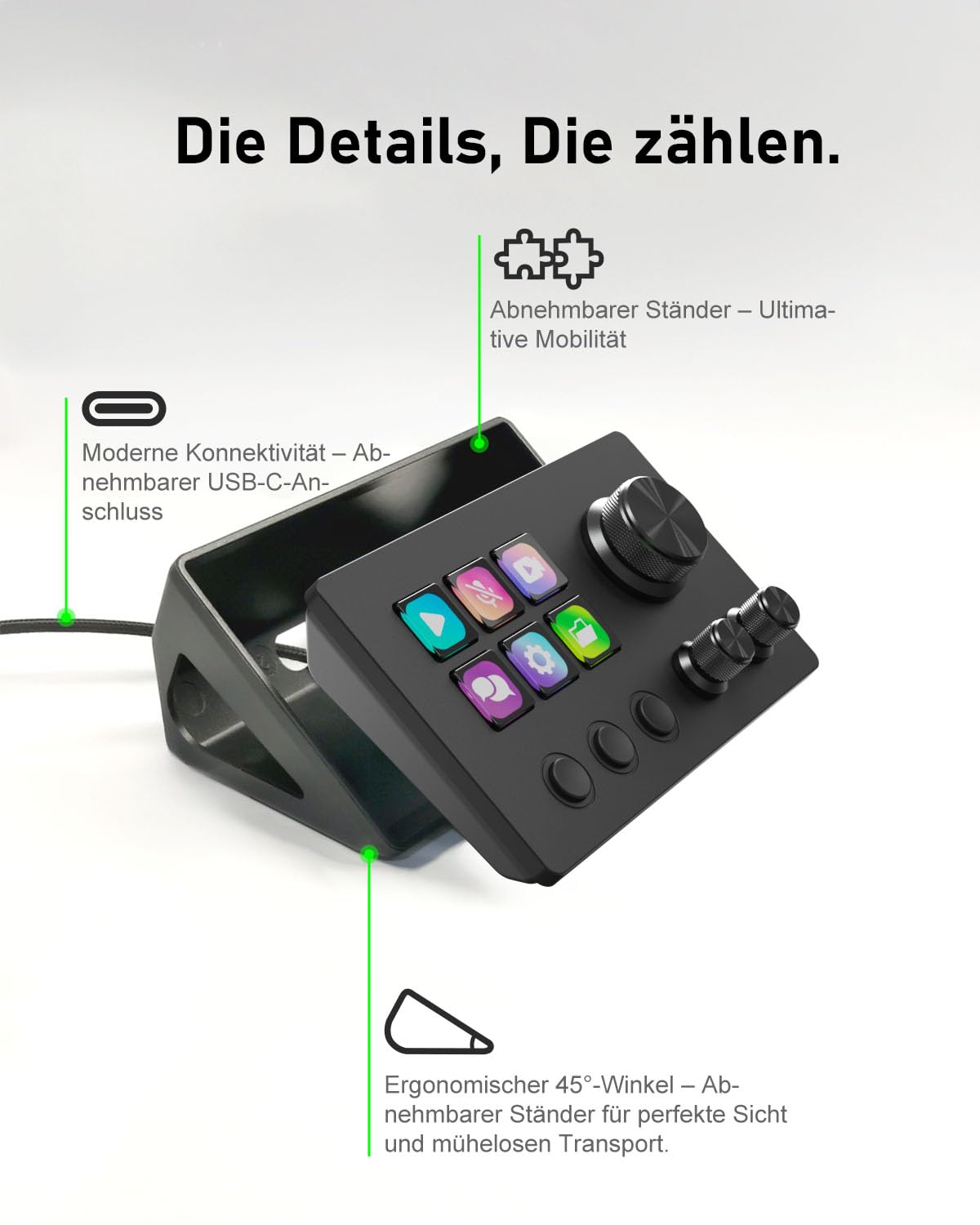 Basicolor N3 Stream Controller Deck avec 6 touches macro LCD, 3 boutons & 3 boutons rotatifs - Clavier programmable pour streaming (YouTube, OBS, Twitch), création, productivité (bureau) et jeux (Mac