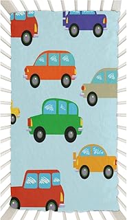 Funny Car Crib Sheets for Boys, Girls Machine Washable Soft Cozy Microfiber Fitted Crib Sheet for Standard Crib and Toddler Mattresses Boys Girls 28x52 Inch