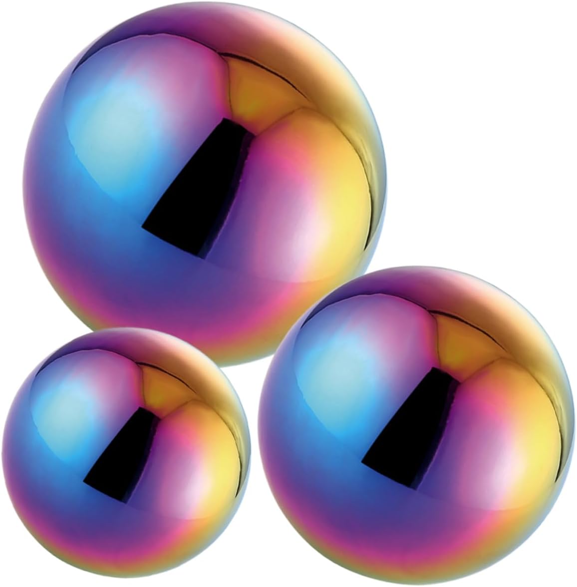 DULAI 3pcs Garden Reflective Ball Rainbow Gazing Globe Metal Gazing Door Decor Mirror Decor Reflective Globe Colored Gazing Ball Faux Lawn Metal Ball Boutique Stainless Steel