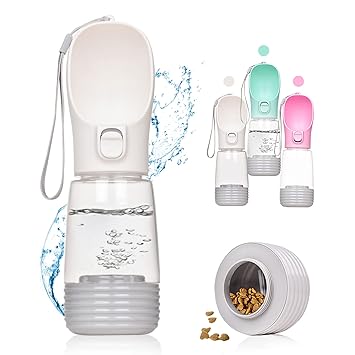 Portable Dog Water Bottles with Leakproof Durable Bowl Dispenser Water & Food Container Dog Water Bottle for Outdoor and Pet Enthusiasts (A3-White)