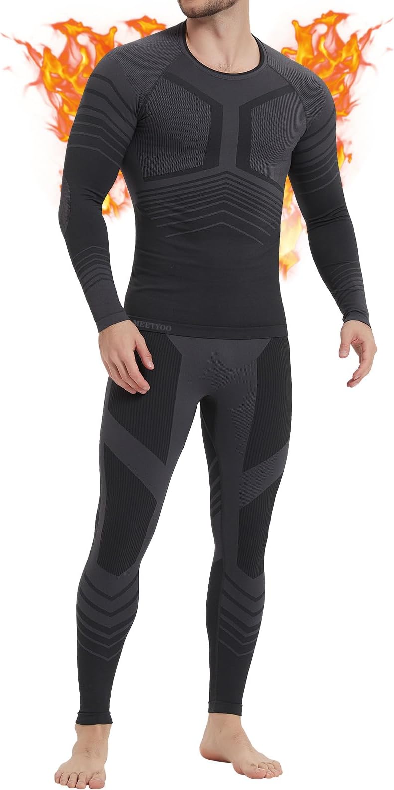 MEETWEE Men Thermal Underwear Sets, Long Sleeve Base Layer Compression Sets, Long John, Tops & Bottom Suit, Quick Dry Winter Skiing Running
