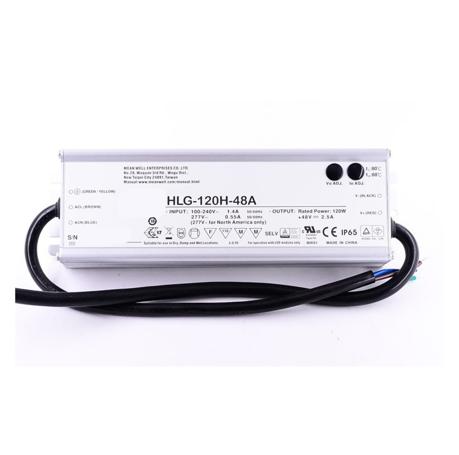 Driver LED HLG-120H-48 120W courant constant transformateur pour parking extérieur