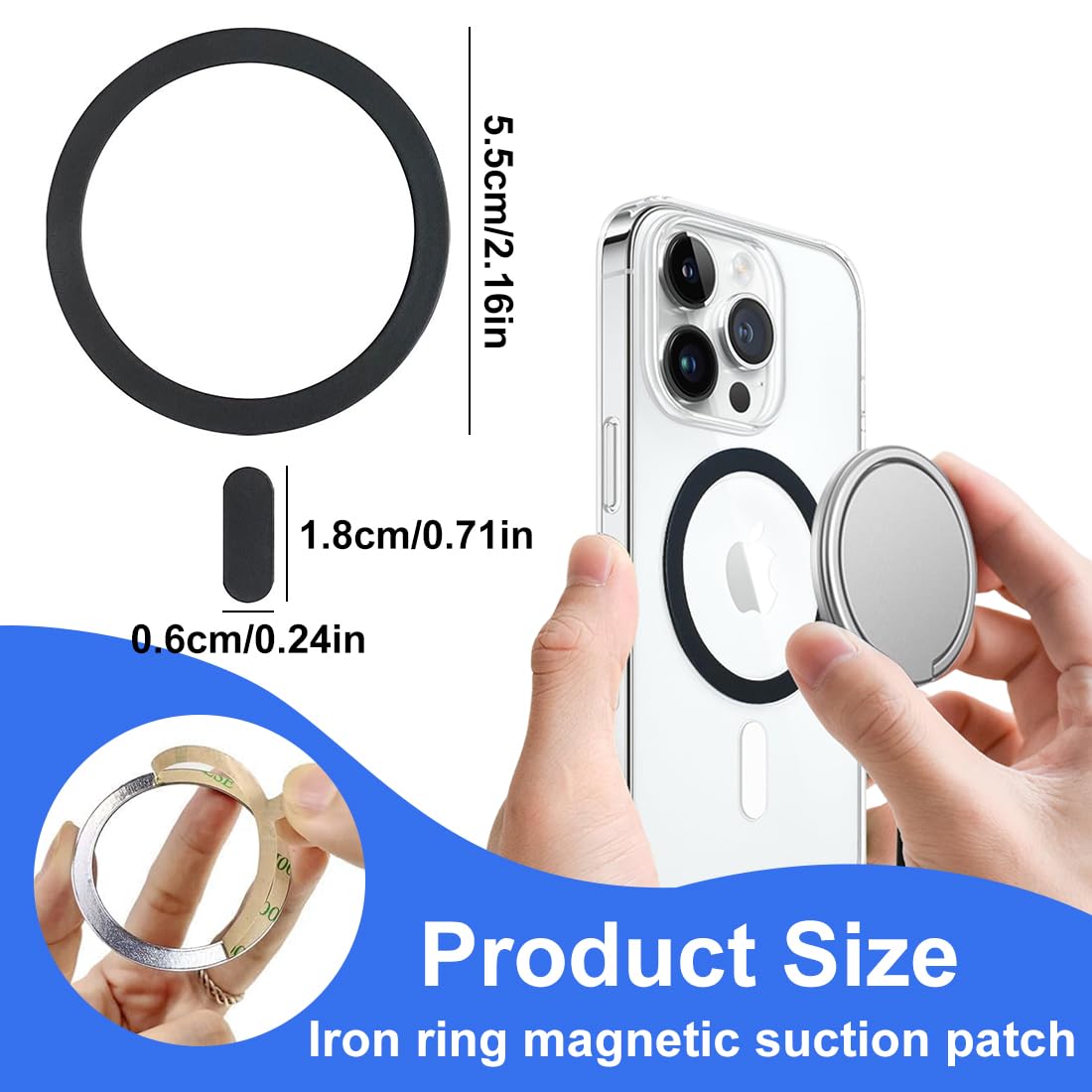 4 Pezzi Adesivo Universale Ad Anello in Metallo per Magnete Ad Anello, Compatibile con Caricatore Senza Fili Magnetico, Non Magnetici