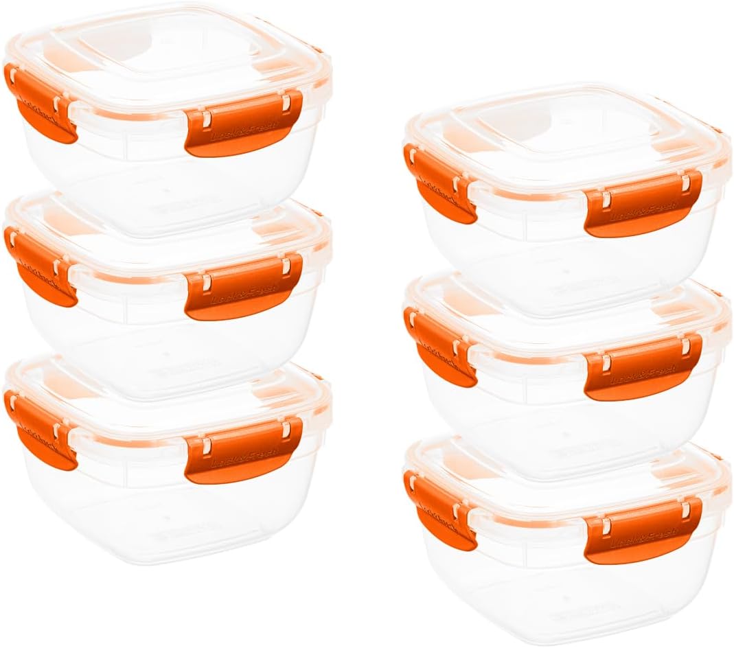 Superio Plastic Food Storage Containers with Airtight Lids, 6 Pack- 30 Oz, BPA Free, Leakproof, Stackable, Microwave, Dishwasher, Freezer Safe, Yellow
