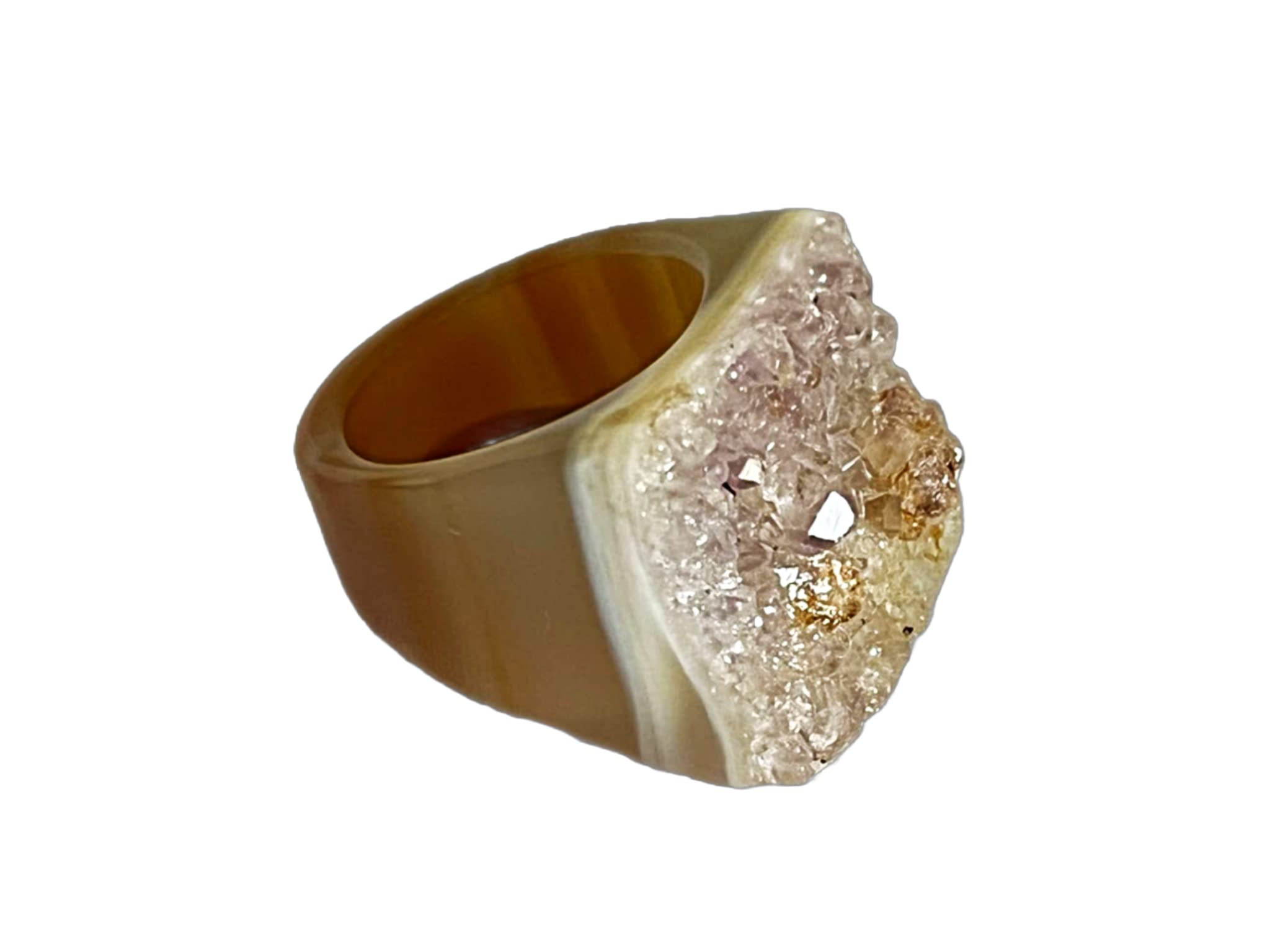 Carved Agate Druzy Ring size 7.75