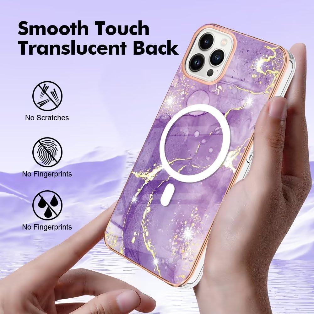 JIAXIUFEN Custodia Per IPhone 12 Pro Max Con Motivo Marmo Glitter Oro - Cover In TPU Morbido Antiurdo Con Bordo Rialzato - Viola Menta - 3