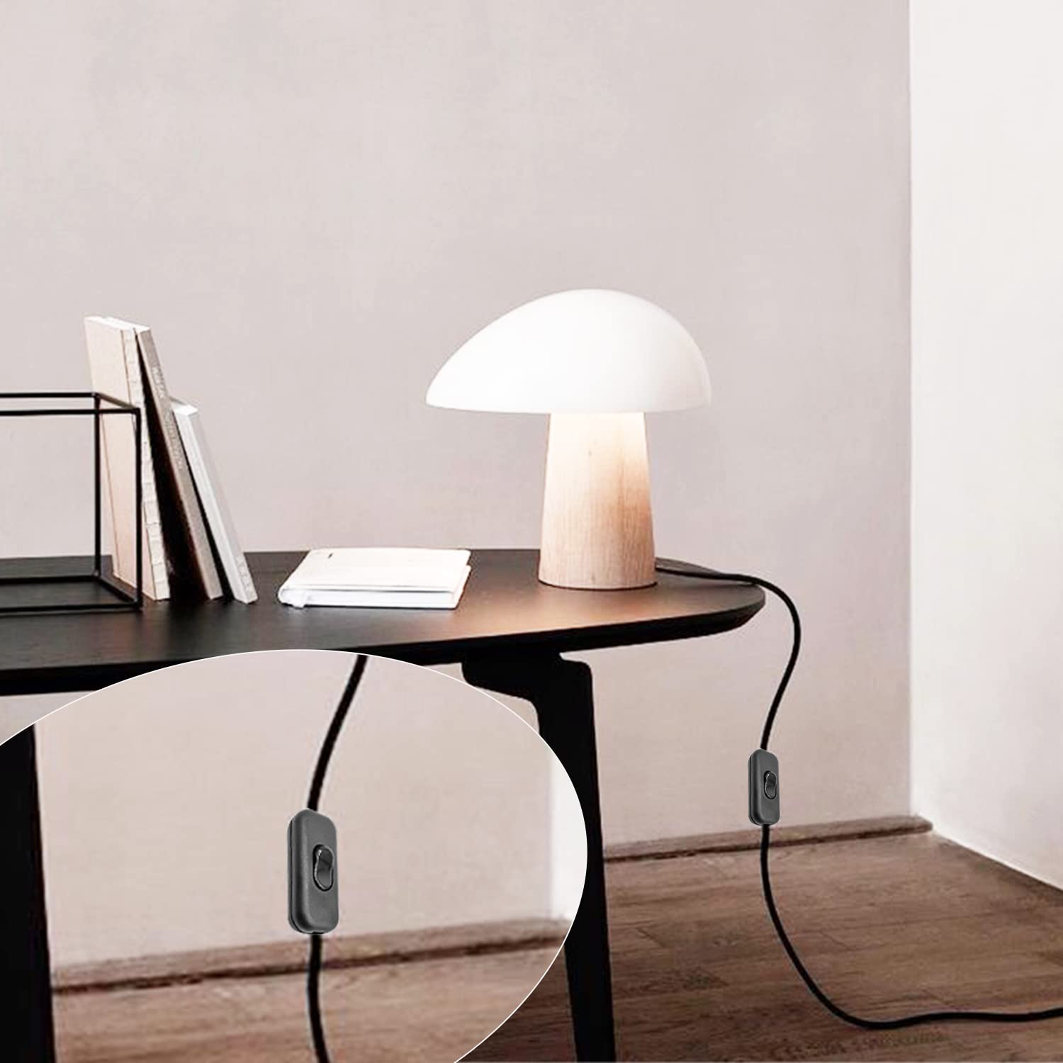 Interruttore Lampada Nero Bipolare, 4pz Adatto per Luce a Casa e in Camera da Letto (6 A, 250 V)