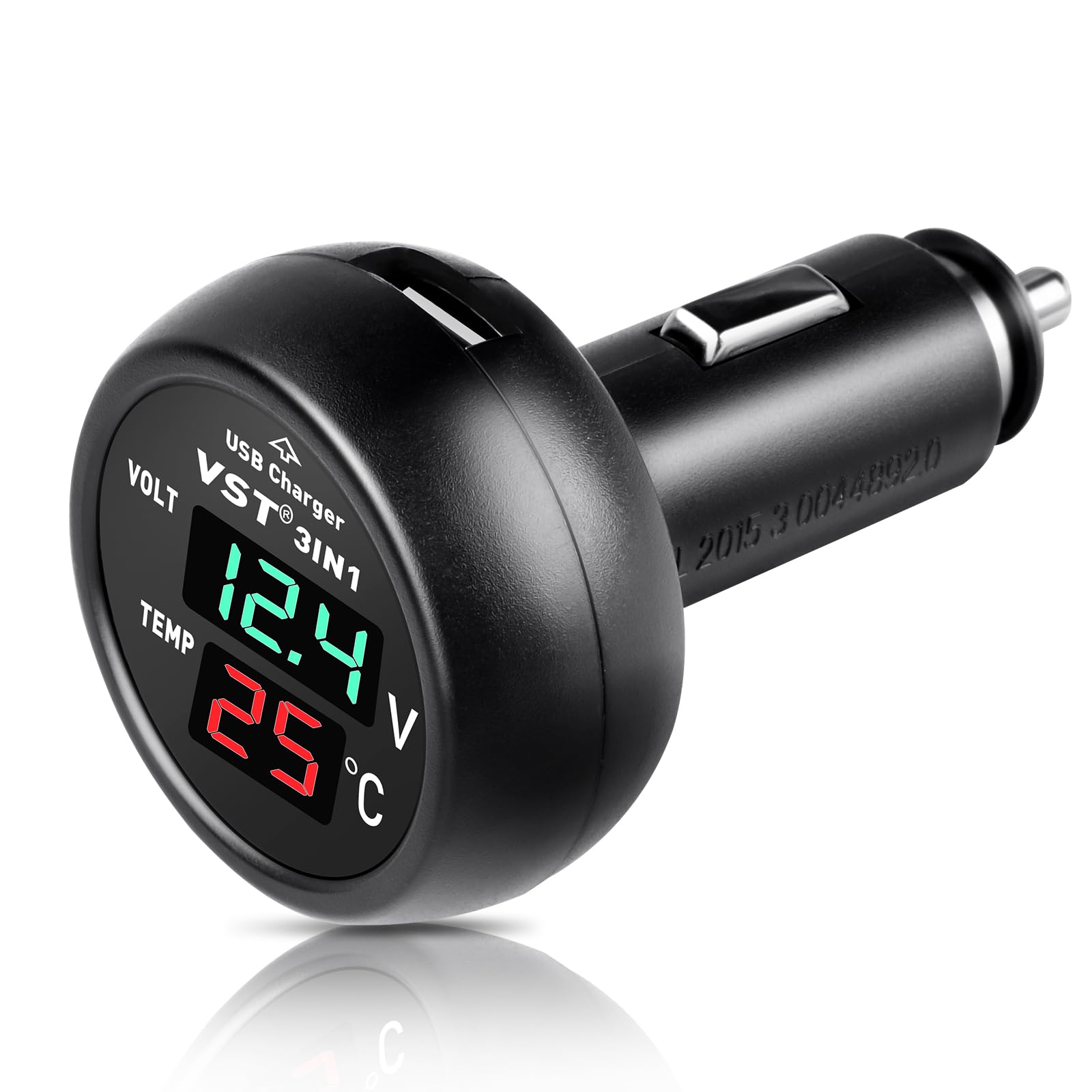 Ładowarka samochodowa USB 3 w 1, cyfrowy woltomierz, termometr, ładowarka USB do gniazda zapalniczki samochodowej, DC 12V 24V 36V monitor baterii, do samochodów osobowych, ciężarówek, autobusów