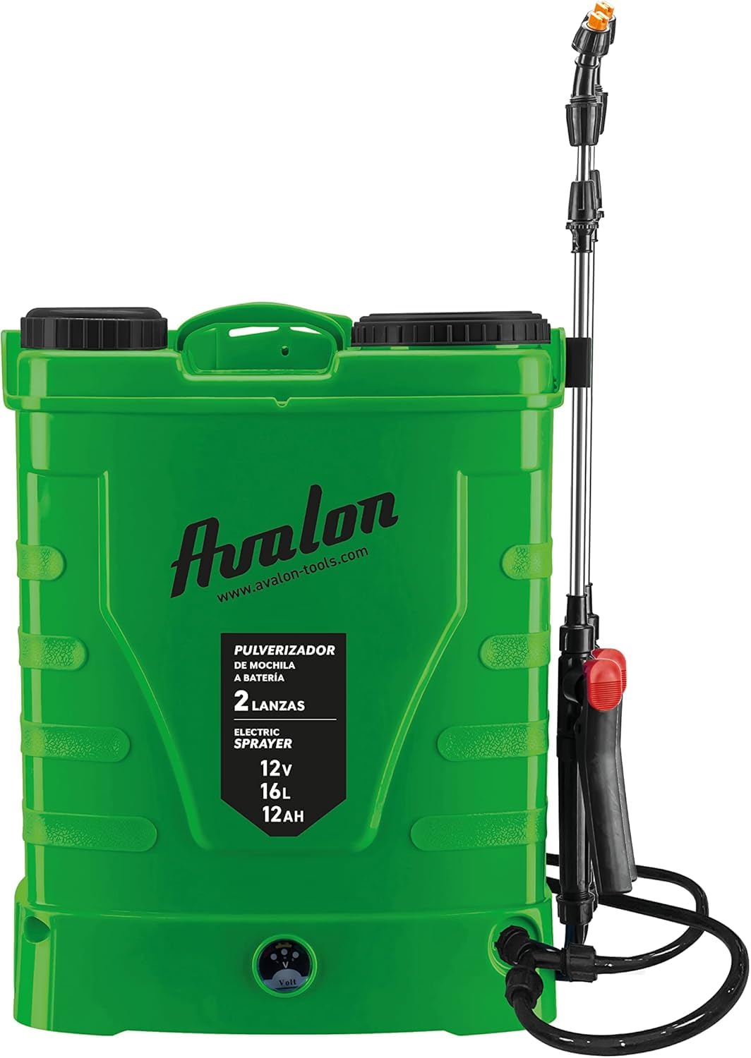 Avalon - Pulverizador de Mochila a Presión de 2 Lanzas con Batería Recargable, Tanque 16L, Lanzas INOX, Verde