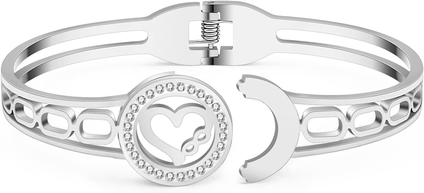 Stainless Steel Rhinestone Love Heart Bangle Hollow Out Cuff Bracelets Festival Gifts For Women Novelty Jewelry Charms - Image 5