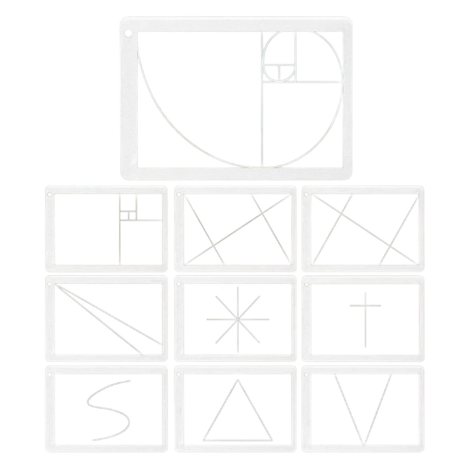 Golden Ratio Outil de visée portable, carte de composition artistique, guide de cadrage géométrique, aide à la photographie pour photographes, cinéastes, voyage, studio, sac de camping en plein air