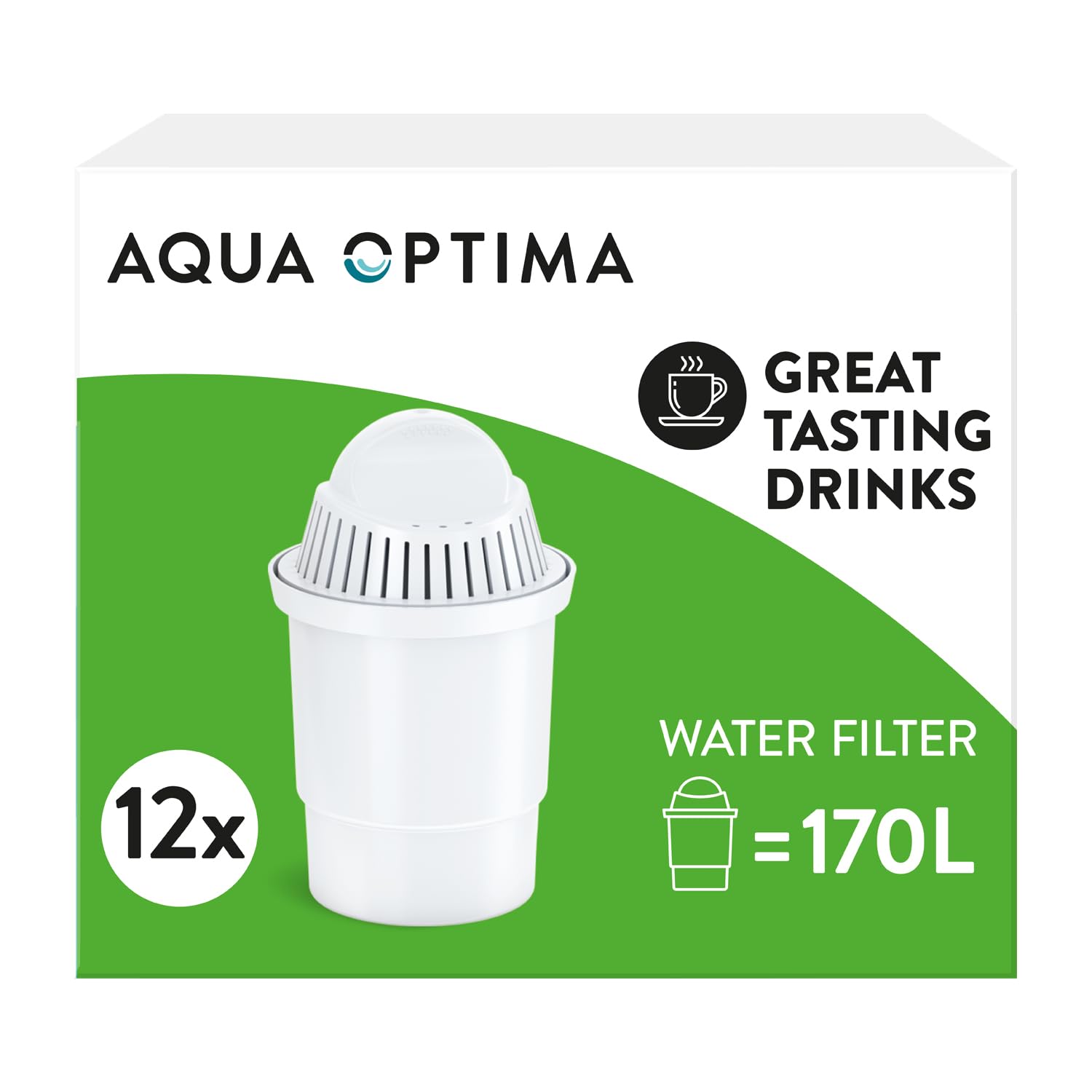 Aqua Optima Water Universal Filter Cartridge, 30 Days (12 Months Supply), Compatible with Brita Classic,5 Stage Filtration System Reduces Chlorine, BPA Free, White (Packaging May Vary)