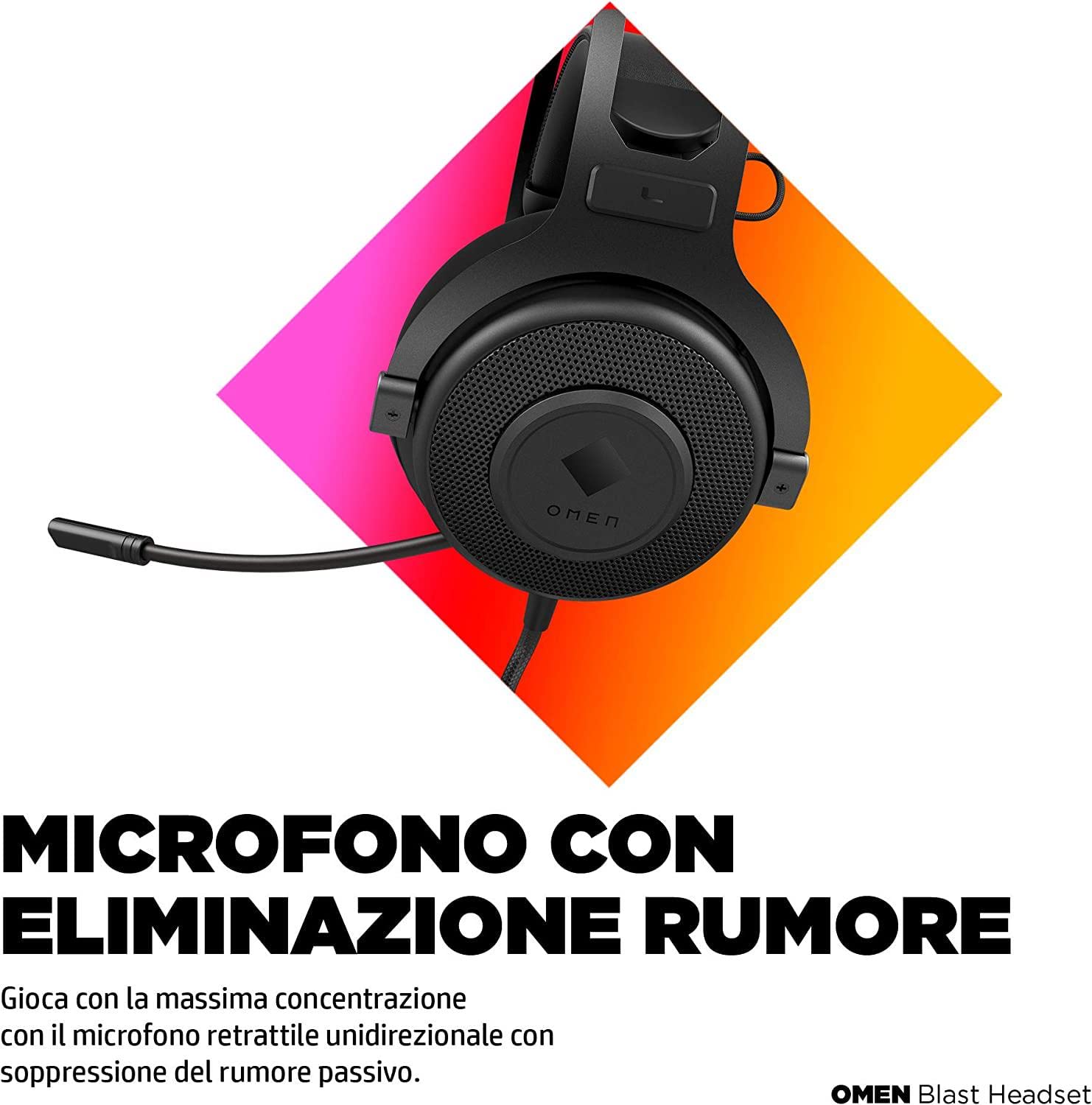 HP OMEN Blast Headset, Cuffie con Cavo USB-A, Audio Surround 7.1, Archetto Sospeso, Cuscinetti Imbottiti, Microfono Retrattile, Comandi in Linea, OMEN Command Center, Compatibilità PC e Console, Nero