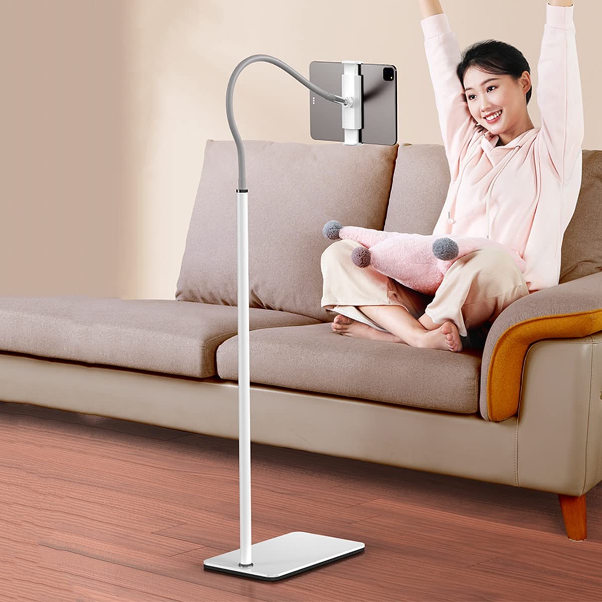 Supporto per tablet regolabile in altezza per letto, base stabile, altezza regolabile 109-151 cm, perfetto per leggere, guardare film e videochiamate