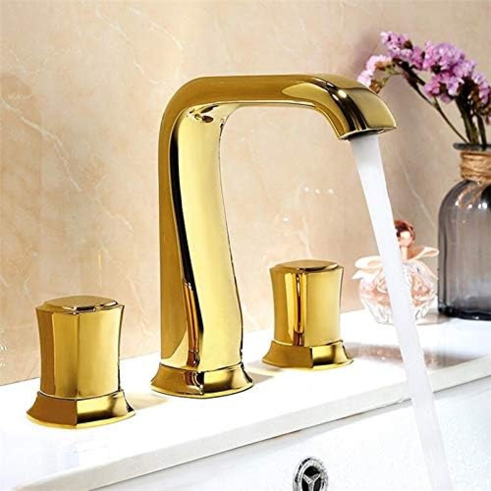 Robinet de lavabo de salle de bains 8 pouces mitigeur évier trois trous or