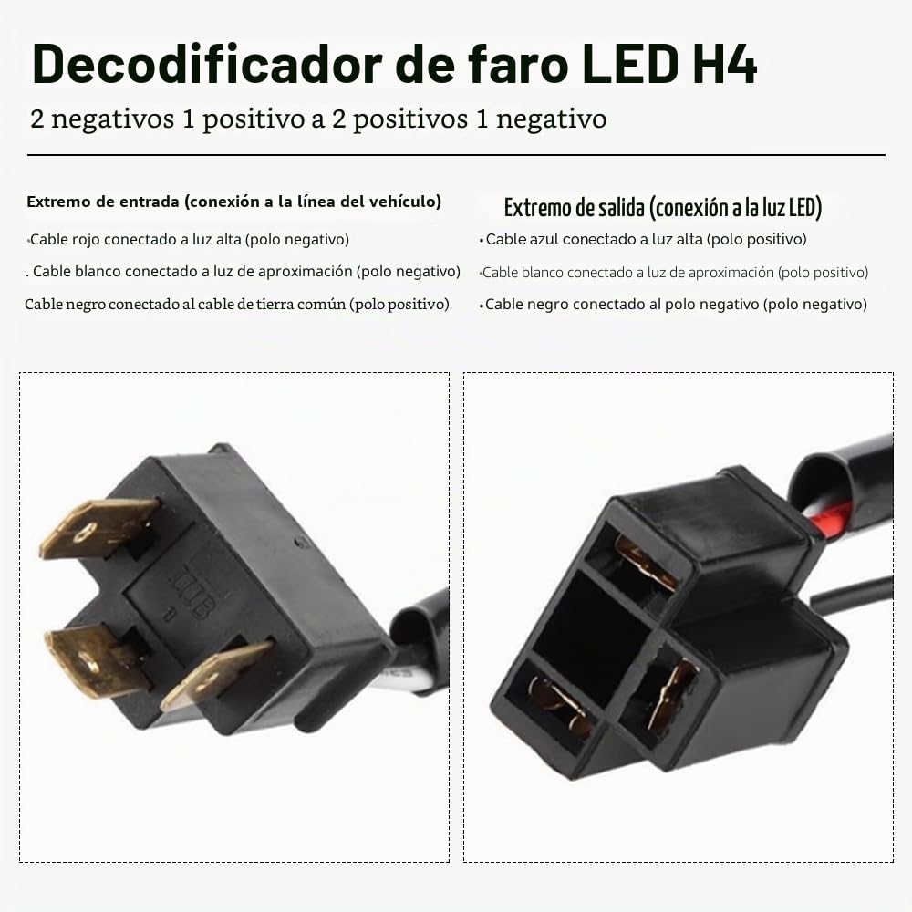 Convertidor de Polaridad, 2 Piezas Convertidor Negativo de Aleación LED, Adaptador de Arnés de Interruptor Negativo, Inversor Polaridad para H4
