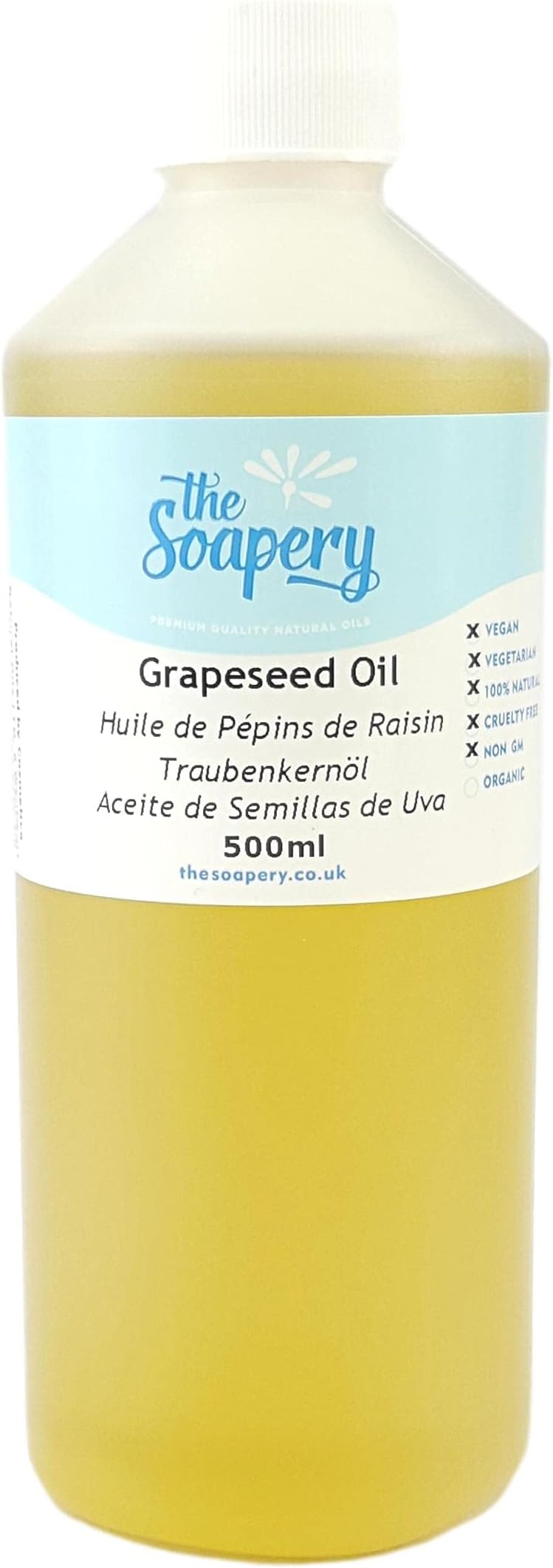 Grapeseed Oil 500ml - Cosmetic Grade - Also a Carrier Oil for Massage and Aromatherapy
