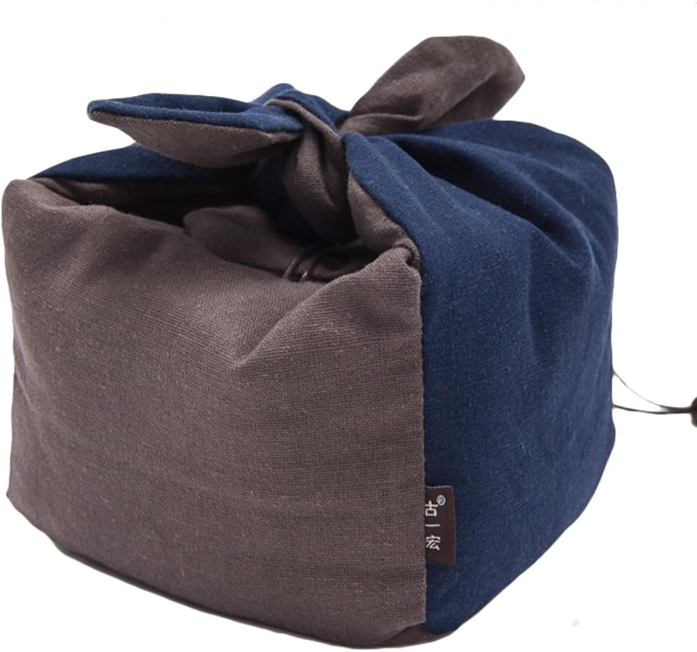 TEACU Portable Travel Hand-Made Thick Cotton Quilted Fabric Storage Pouch for Teapot Tea Cup Size S Blue