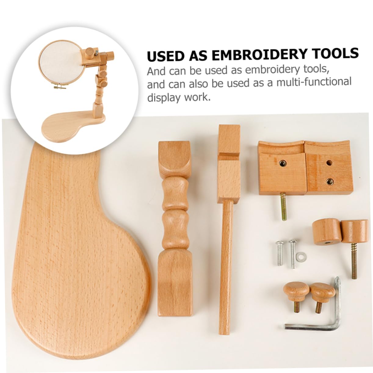 Angoily Soporte de Bordado Ajustable para Escritorio Kit de Bastidor de Bordado de Madera Maciza Giratorio para Principiantes Uso Doméstico Obsequio Adecuado Artesanal