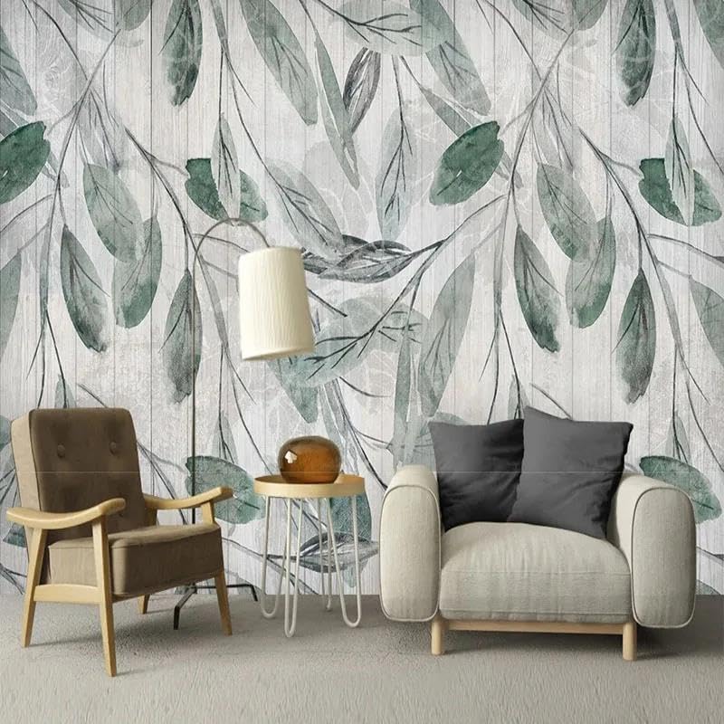 Papier peint mural 3D feuilles fraîches fond de salle de séjour intissé