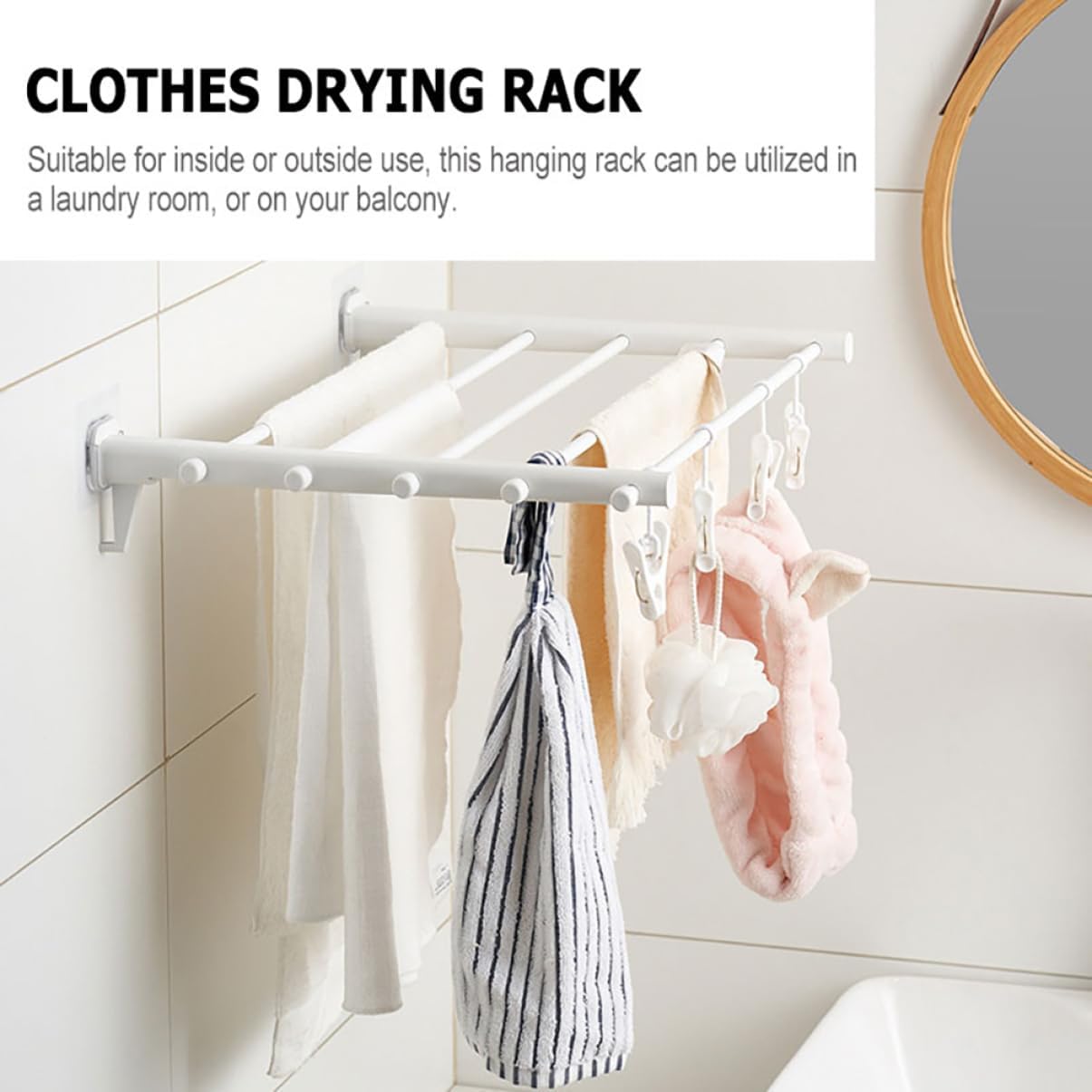 MAGICLULU Wall Mounted Clothes Drying Rack Space Saving Laundry Drying for Indoor Outdoor Use High Grade Easy to Clean with Clips