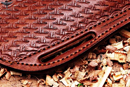 Leather Knife Sheath, Slanted Pancake Sheath, Tooled Leather Sheath, Belt Sheath, Beautiful Cow Boy Bull Cutter Knife Leather Sheath 100% Real Leather And Exotic Cow Hide Sheath - Ohm-103 (Ohm-103 Pancake) #TOP4