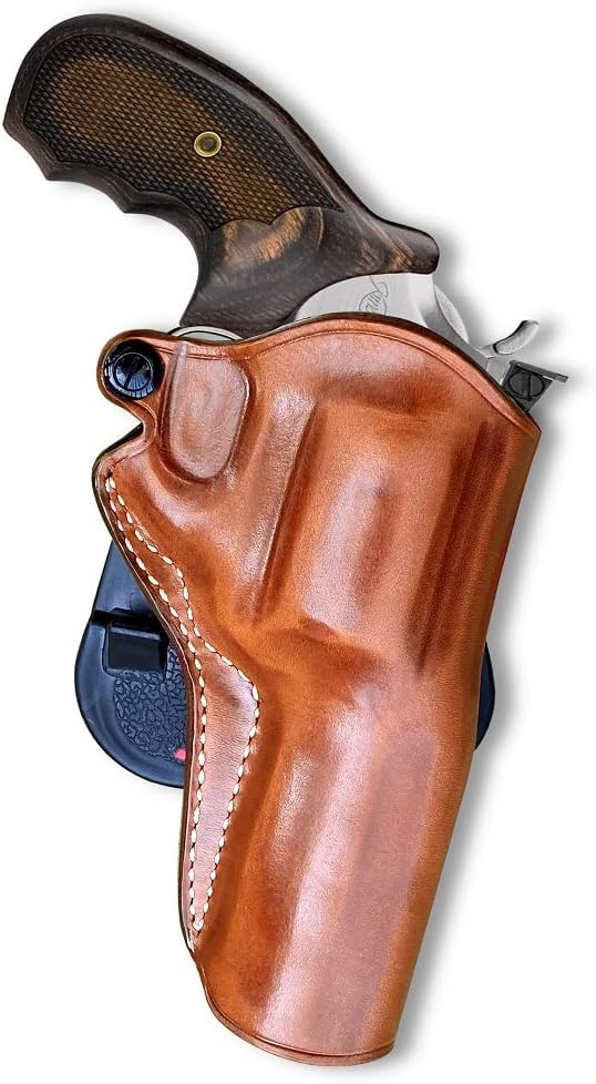 Masc Premium Leather OWB Paddle Holster Open Top Fits K6S .357 Mag DA/SA 4" Barrel, Right-Hand Draw, Brown #1605#