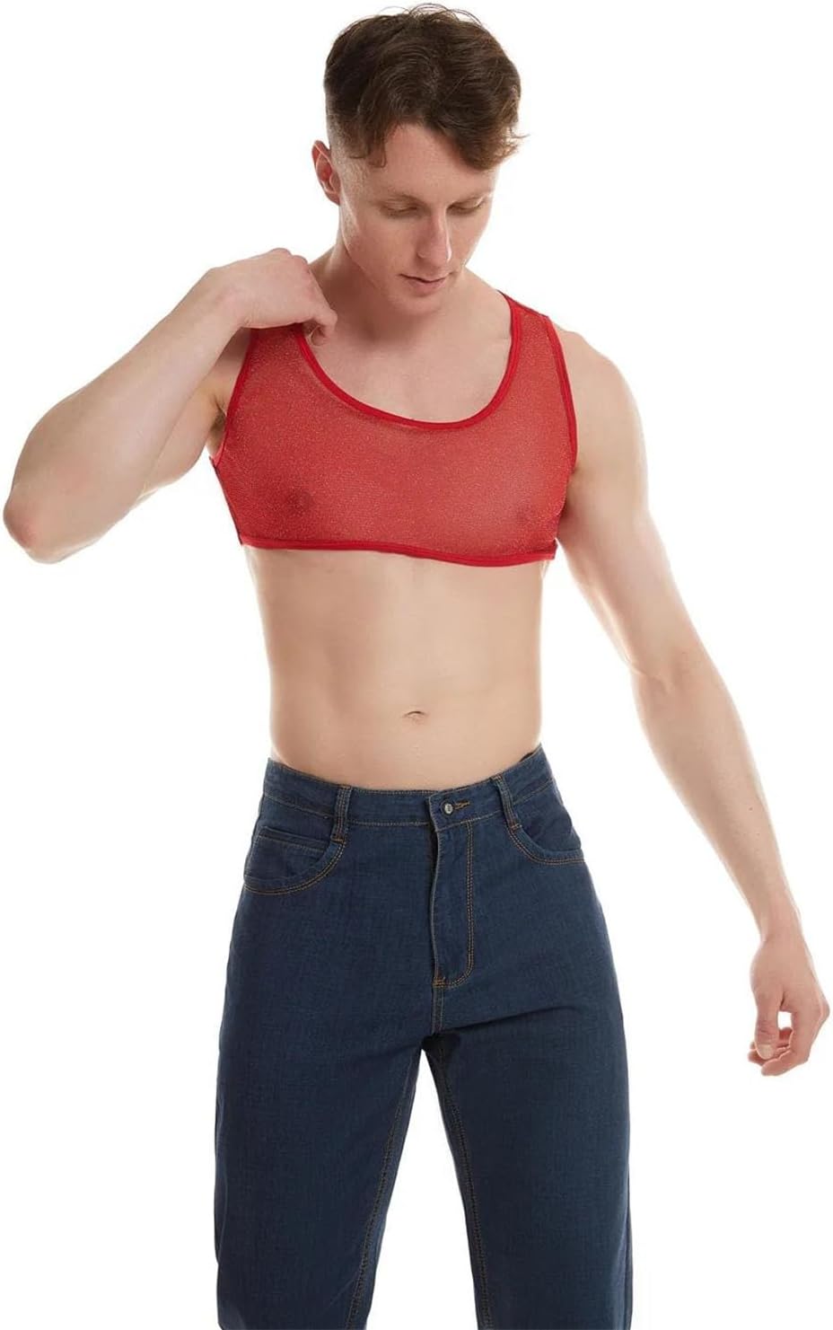 Men Tank Tops Transparent Mesh Sleeveless Slim Fit Sports Casual Vest