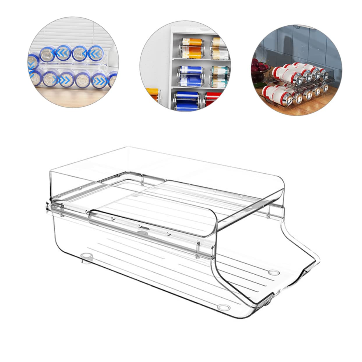 ULTECHNOVO Organizador de Latas de Refresco Transparente de Doble Capa | Plástico, Diseño Rodamiento Automático, para Apartamento y Campers, 1 Pieza