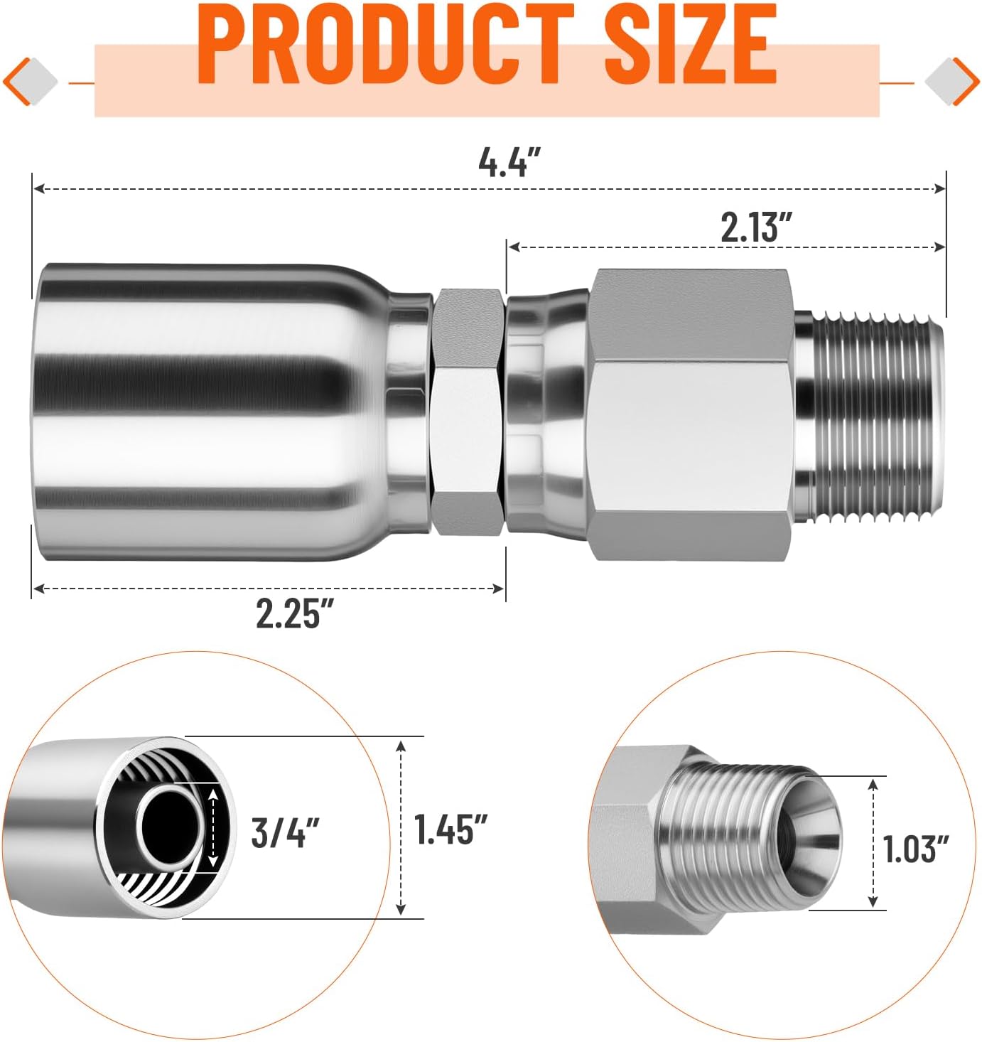 10 Pack NPTF Hydraulic Hose Fittings: 3/4" I.D. Hose x 3/4" NPTF Male Pipe Swivel Hydraulic Hose Crimp Fitting Ends with Protection Cover