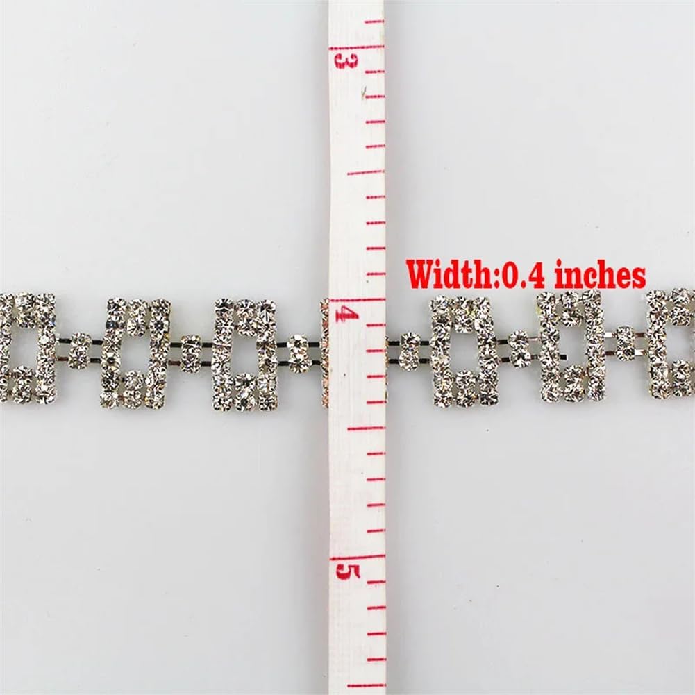 Generic 1/5Yards Rectangle Shape Ribbon Blinking Crystal Metal Chain Silver Rhinestones Trim for Clothing Silver 5 Yards