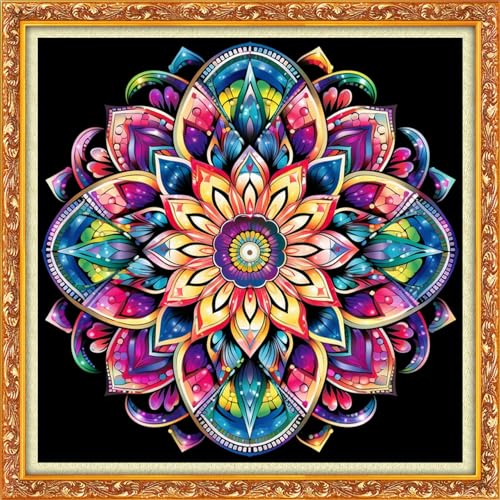 Image of Funxvoot Stamped Cross Stitch Kits Beginners Full Range of Embroidery Kits for Adults 11CT Embroidery Patterns Needlepoint Kits Printed Cross Stitch Kits-Colorful Mandala 18x18 inch