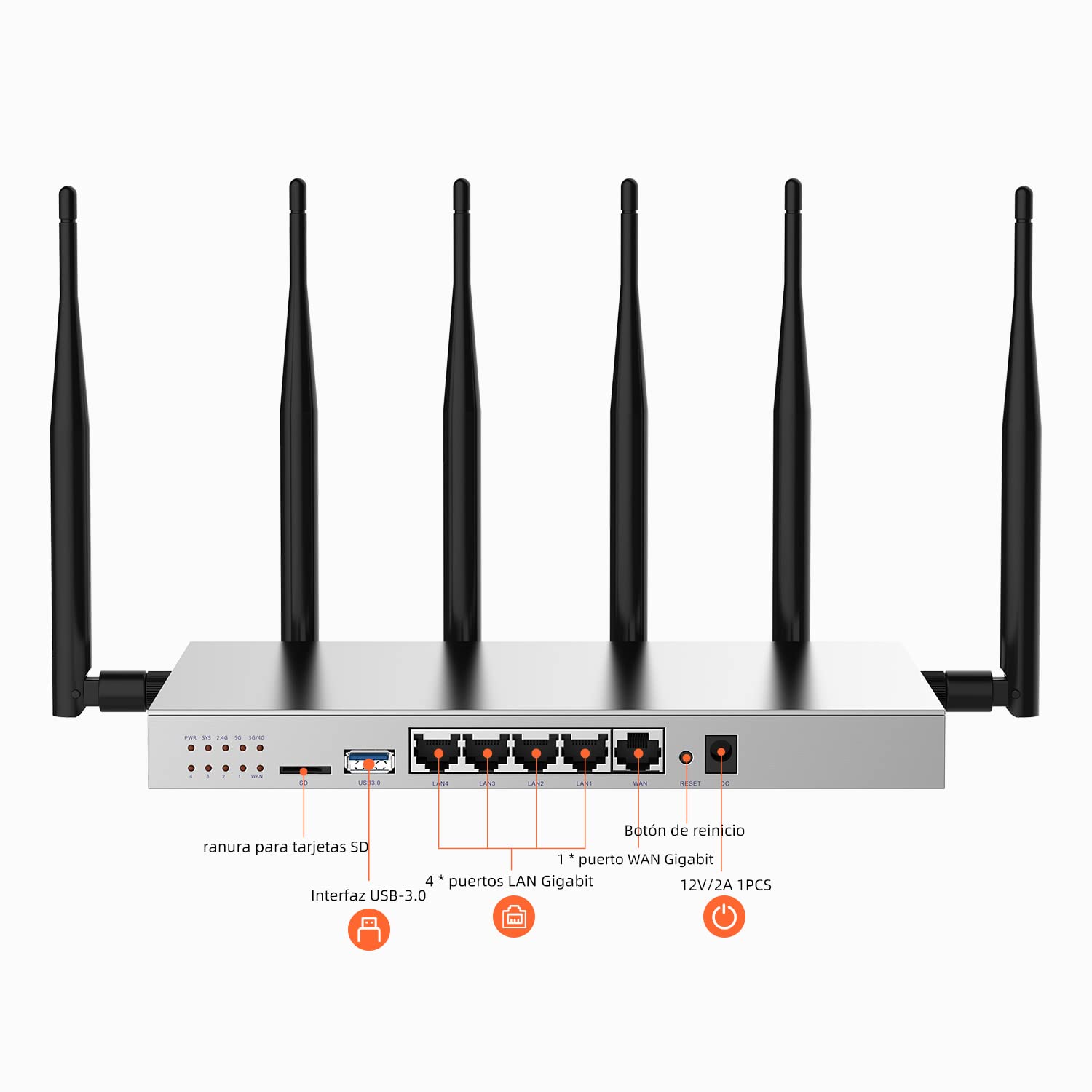 Industrial Metal 4G LTE Wi-Fi 6 Router - Dual-Band Gigabit, 6×5dBi Removable Antennas, Dual SIM - for Remote Sites/IoT/Mobile Offices (Enterprise/Field Use) (4G dual-band Gigabit)