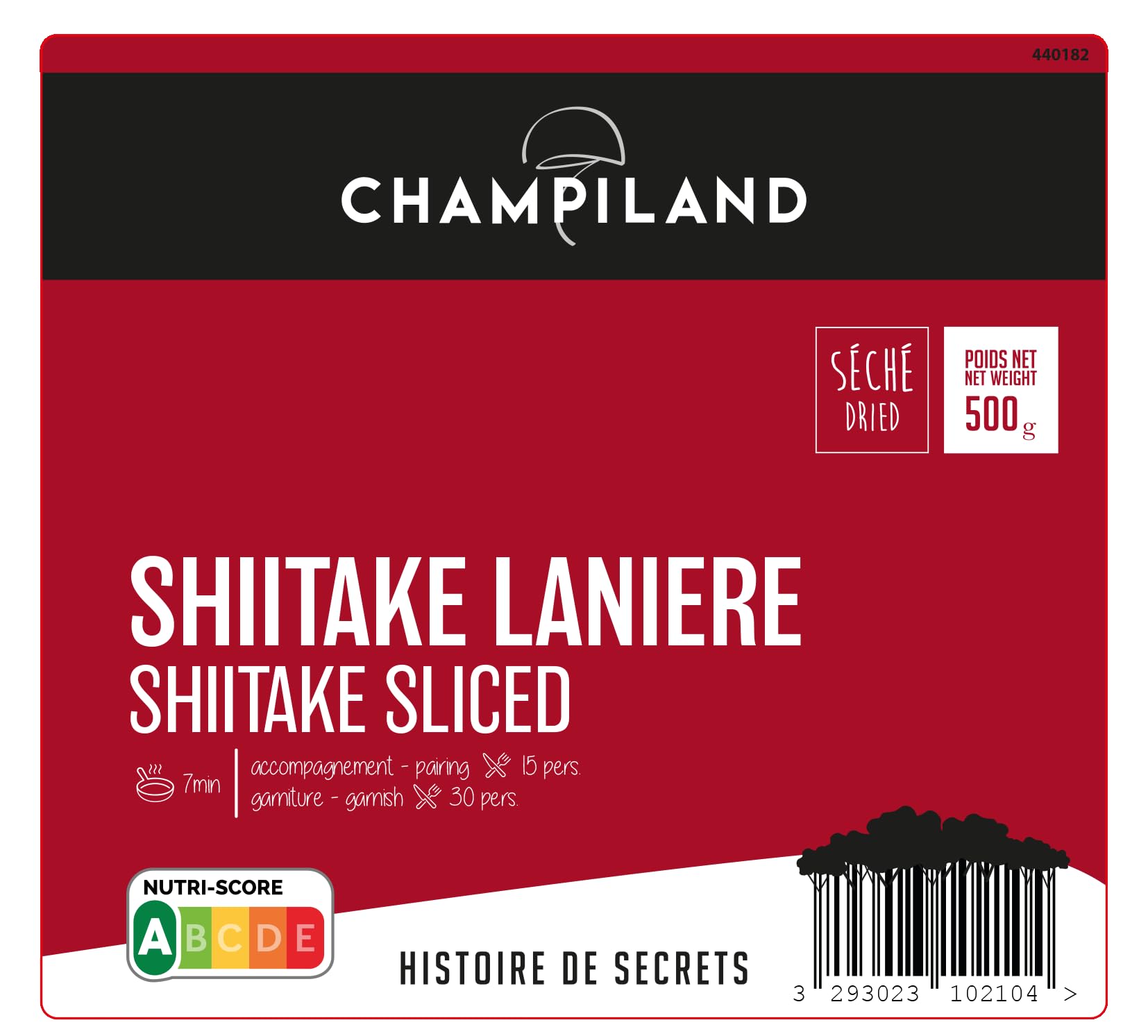 CHAMPILAND - Shiitaké en Lanière Séché - Champignons Cultivés Sélectionnés - Saveur Exceptionnelle - Champignons Riches en Protéines - Pot de 500 g