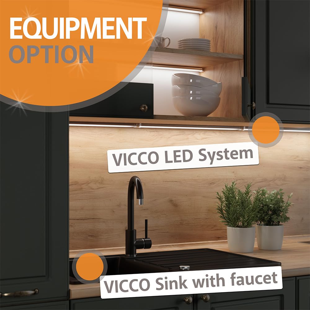 Vicco Küchenzeile R-Line, Anthrazit Hochglanz/Weiß, 240 cm ohne Arbeitsplatte, mit variabel kombinierbaren Modulen und höhenverstellbaren Füßen