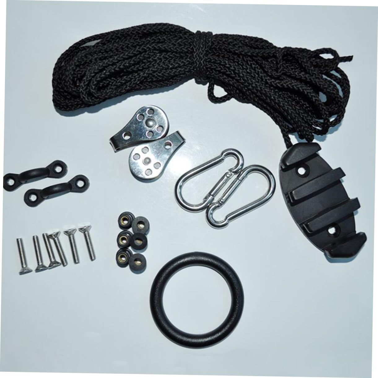 UKCOCO 1 Set Kayak Anchor Trolley Kit with Cleat Pulleys Rigging Ring Pad Eyes and Screws Easy to Install Water Sports Accessories for Canoe and Kayak Stability